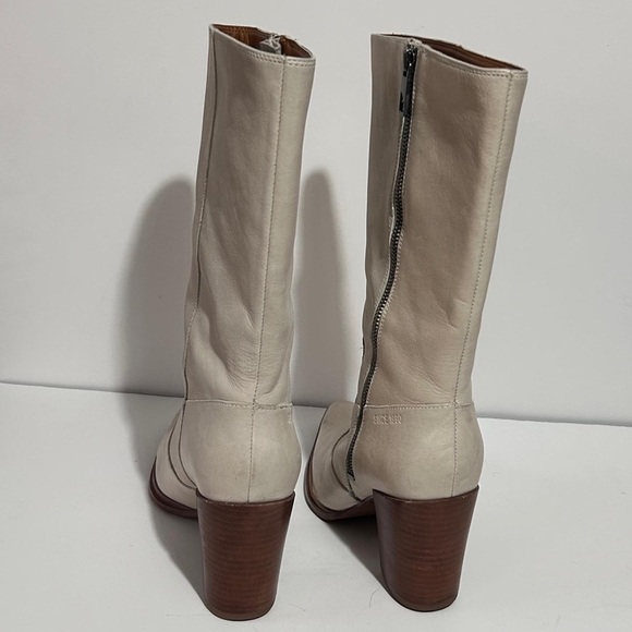 Franco Sarto Cream Heeled Boots Modern Western Design - Picture 8 of 13